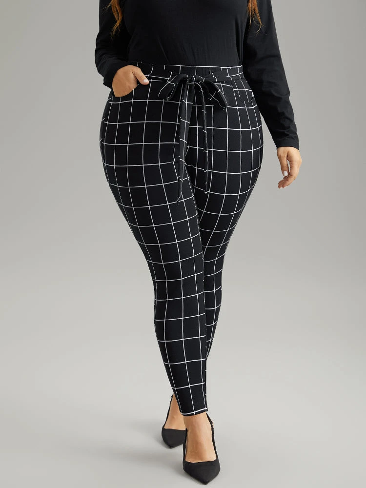 Plaid Elastic Waist Ties Bodycon Pants 7 Plaid Elastic Waist Ties Bodycon Pants - Image 5