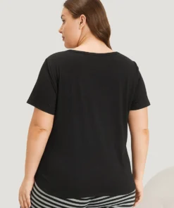 Striped Patchwork Patched Pocket Arc Hem Sleep Top 15 Striped Patchwork Patched Pocket Arc Hem Sleep Top -Clothing Shop 426088557 kw