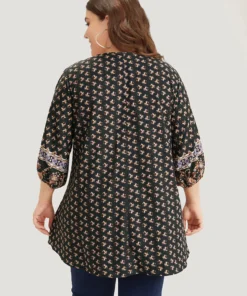 Bandana Print Lantern Sleeve Tassels Tie Neck Blouse -Clothing Shop 426419528 ba