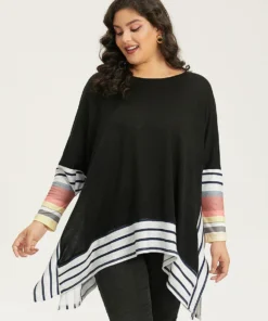 Striped Patchwork Colorblock Contrast Crew Neck Sweatshirt