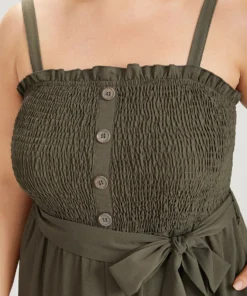 Shirred Frill Trim Belted Button Detail Cami Jumpsuit -Clothing Shop 426630513 tr