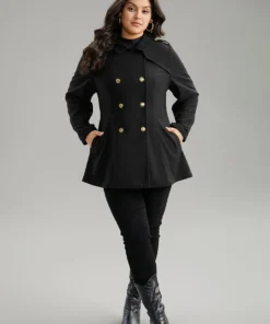 Plain Double Breasted Lapel Collar Coat -Clothing Shop 426680946 xd