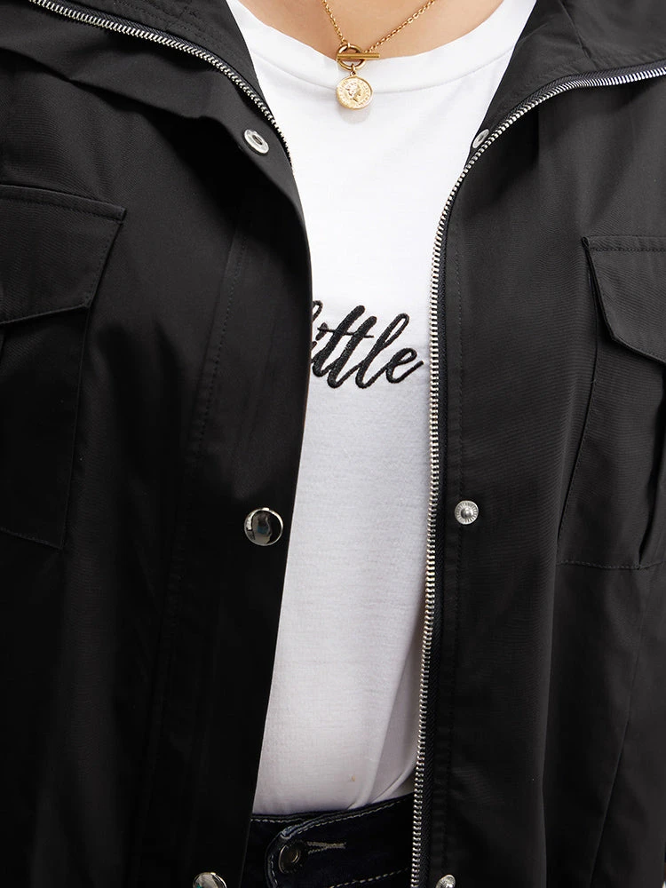 Solid Zipper Detail Button Up Drawstring Jacket 8 Solid Zipper Detail Button Up Drawstring Jacket - Image 6