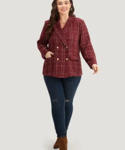 Halloween Plaid Tweed Button Up Pocket Lapel Collar Blazer -Clothing Shop 427038397 ig