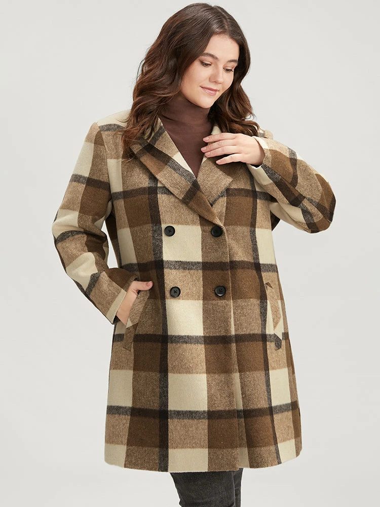 Plaid Suit Collar Double Breasted Pocket Blazer 3 Plaid Suit Collar Double Breasted Pocket Blazer