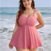 Crisscross Front Ruffle Hem Tankini Top 1 Crisscross Front Ruffle Hem Tankini Top -Clothing Shop 428007292 sv