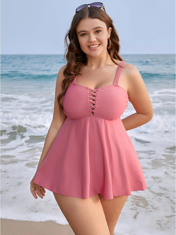 Crisscross Front Ruffle Hem Tankini Top 3 Crisscross Front Ruffle Hem Tankini Top