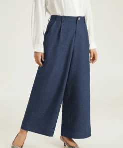 Plain Wide Leg Elastic Waist Pocket Pants -Clothing Shop 428450916 iy