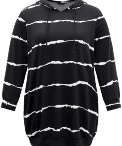 Striped Pocket Hooded Drawstring Sweatshirt -Clothing Shop 428457413 sa