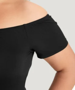 Plain Off Shoulder Raglan Sleeve Bodysuit -Clothing Shop 428508150 te