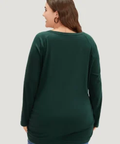 Plain Gathered Button Detail T-shirt -Clothing Shop 428742482 vq