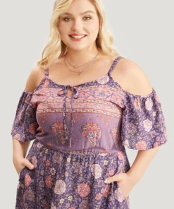 Floral Print Pocket Keyhole Ruffles Cold Shoulder Maxi Dress -Clothing Shop 429266503 xw 310b7abb b975 4917 a847 3b732ad4e0e6