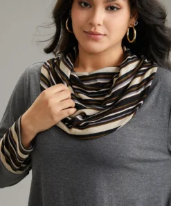 Striped Patchwork Contrast Cowl Neck T-shirt -Clothing Shop 429336652 wx