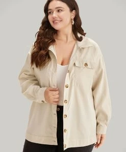 Contrast Button Fly Shirt Collar Flap Pocket Coat