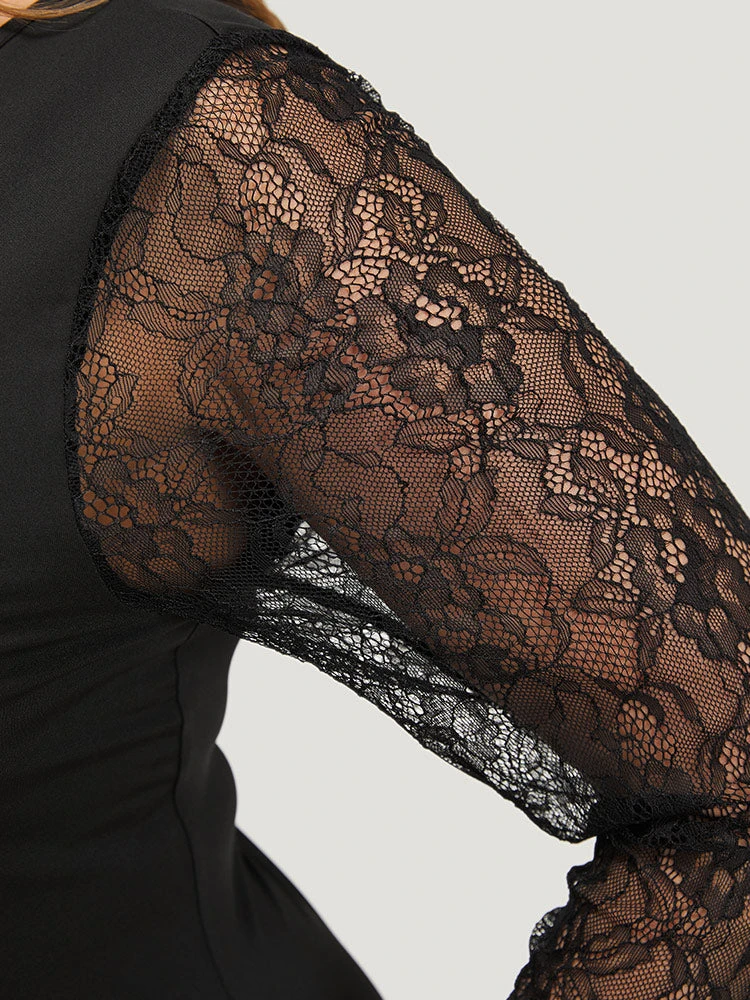 Plain Lace Mesh Patchwork Crisscross Bodysuit 9 Plain Lace Mesh Patchwork Crisscross Bodysuit - Image 7