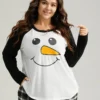 Christmas Snowman Round Neck Raglan Sleeve Sleep Top 2 Christmas Snowman Round Neck Raglan Sleeve Sleep Top -Clothing Shop 430700435 yf