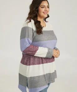 Striped Split Hem Asymmetrical T-shirt -Clothing Shop 430790299 us