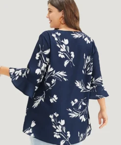 Floral Asymmetrical Hem Ruffle Trim Flounce Sleeve Blouse -Clothing Shop 431875096 uc af2b3554 50de 4bad 825d 435c8693741d
