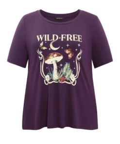 Moon & Star Plants Print Crew Neck T-shirt -Clothing Shop 432000144 zq