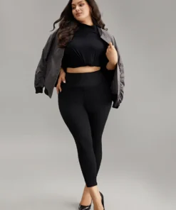 Solid Butt Lifting Wideband Waist Leggings -Clothing Shop 432780274 do