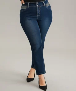 Contrast Patchwork Dark Wash Straight Leg Jeans