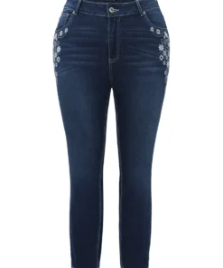 Floral Embroidered High Rise Skinny Jeans -Clothing Shop 433925431 xv