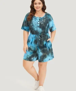 Tie Dye Button Up Ties Raglan Sleeve Jumpsuit 15 Tie Dye Button Up Ties Raglan Sleeve Jumpsuit -Clothing Shop 434638867 bw