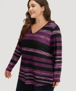 Striped Contrast V Neck T-shirt -Clothing Shop 434673112 dq 7b7a78f2 8c87 4b2a b61b a9f2689f2182