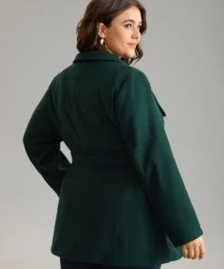 Plain Belted Metal Detail Lapel Collar Woolen Coat -Clothing Shop 434902628 jx