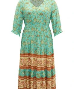 Floral Print Lantern Sleeve Contrast Patchwork Dress -Clothing Shop 434927819 kp d52e3bdd 4a6e 40a0 8568 b30510758e78