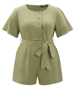 Plain Pocket Belted Button Through Jumpsuit -Clothing Shop 434943820 kq