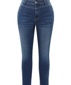 Solid Very Stretchy Patchwork High Rise Jeans -Clothing Shop 436181300 ou