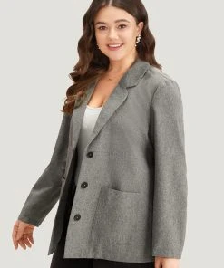 Solid Suit Collar Patched Pocket Blazer -Clothing Shop 436350873 rl