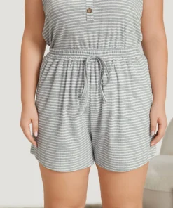 Striped Pocket Elastic Waist Ties Sleep Shorts -Clothing Shop 436383160 va