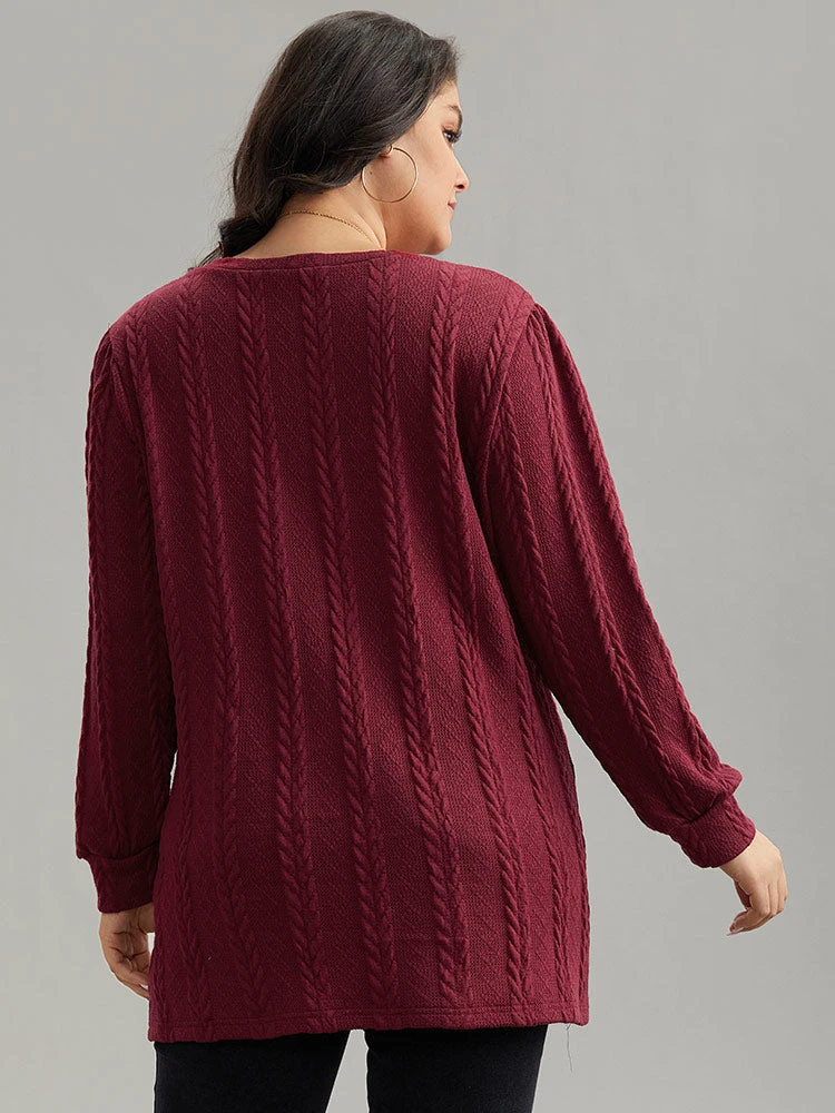 Plain Cable Knit Elastic Cuffs Sweatshirt 8 Plain Cable Knit Elastic Cuffs Sweatshirt - Image 6