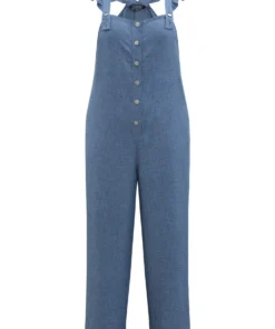 Plain Pocket Button Through Ruffle Trim Overall Jumpsuit -Clothing Shop 436500646 ta