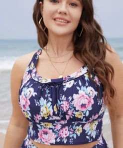 Floral Ruched Knotted Crossover Back Tankini Top -Clothing Shop 436522862 gn 17777386 b4b0 475d b349 f2536c68960f