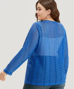 Plain Knot Lace Mesh Hollow Out Jacket 12 Plain Knot Lace Mesh Hollow Out Jacket -Clothing Shop 436950483 eg