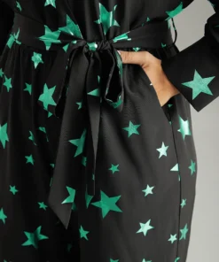 Star Glitter Belted V Neck Jumpsuit -Clothing Shop 436959667 qr