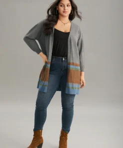 Anti-Pilling Colorblock Contrast Open Front Cardigan -Clothing Shop 437796244 kp