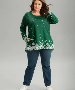 Christmas Snowflake Raglan Sleeve High Low Hem T-shirt -Clothing Shop 437986919 tv