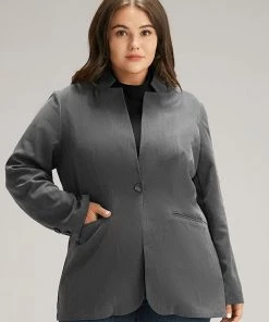 Stand Collar Button Up Pocket Blazer -Clothing Shop 438221677 sk