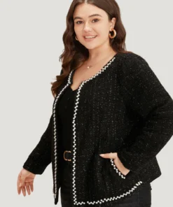Pearl Tweed Beaded Texture Pocket Blazer -Clothing Shop 438579056 ep