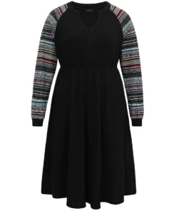 Bandana Patchwork Elastic Waist Notched Dress -Clothing Shop 438635947 hi