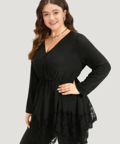Halloween Plain Lace Asymmetrical Hem Blouse -Clothing Shop 438710445 ni