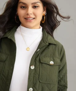 Button Through Lapel Collar Flap Pocket Jacket -Clothing Shop 438809548 ro