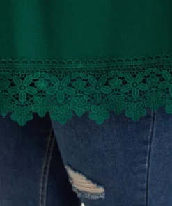 Solid Lace Panel Crisscross V Neck T-shirt -Clothing Shop 438865903 pf 1e0ac987 a58d 45a2 9116 a5f01b4a3c3f