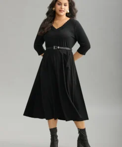 Guipure Lace Buckle Detail Belted Pocket Dress -Clothing Shop 440131834 rn