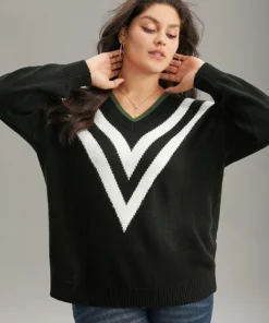 Striped Contrast Trim Long Sleeve Pullover