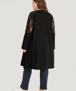 Supersoft Essentials Solid Crochet Lace Mesh Drape Open Front Coat -Clothing Shop 440708258 mj